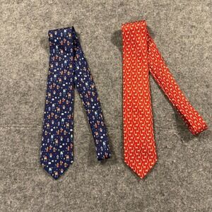 Salvatore Ferragamo Silk Ties Mens Lot 2 Red Reindeer Nativity Christmas Italy